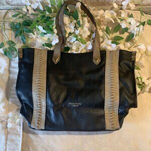 Darcy Marks London Womens Black & Beige Faux Leather Tote Bag With Braided Detai
